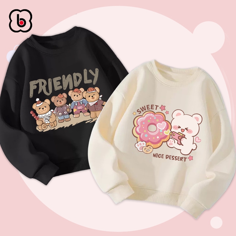 Áo dài tay bé gái BabyloveGO 2024 áo sweater nỉ da cá thu đông cho bé in hình gấu ngộ nghĩnh đáng yêu