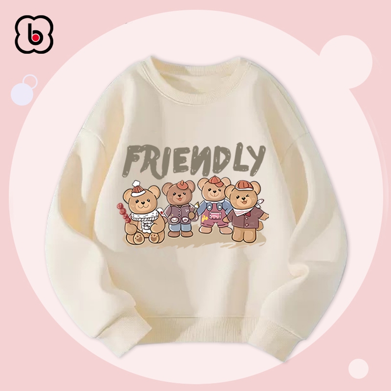 Áo dài tay bé gái BabyloveGO 2024 áo sweater nỉ da cá thu đông cho bé in hình gấu ngộ nghĩnh đáng yêu