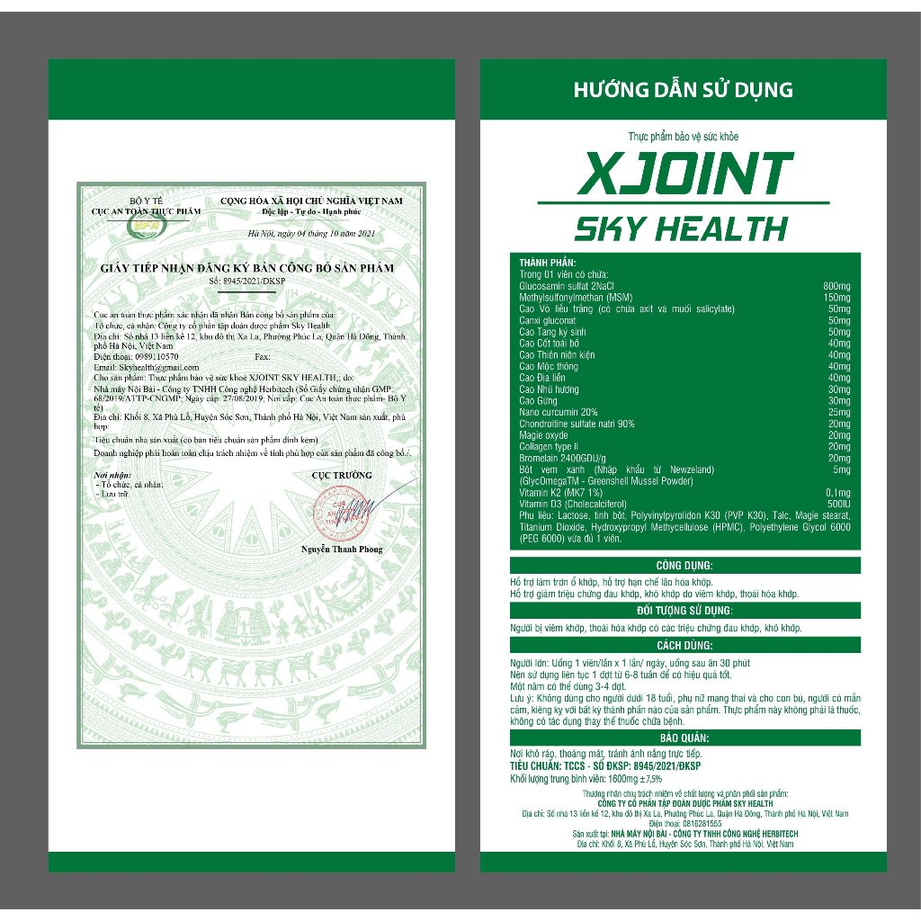 Viên uống xương khớp Xjoint SKY HEALTH Hỗ trợ bôi trơn khớp, viêm khớp, thoái hóa khớp, khô khớp - Lọ 50 viên