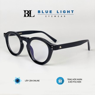 Gọng Kính Cận, Kính Giả Cận Nam Nữ BLUE LIGHT Cao Cấp, Acetate Lõi Thép, Mắt Tròn Gọng Dày Đen, Xám