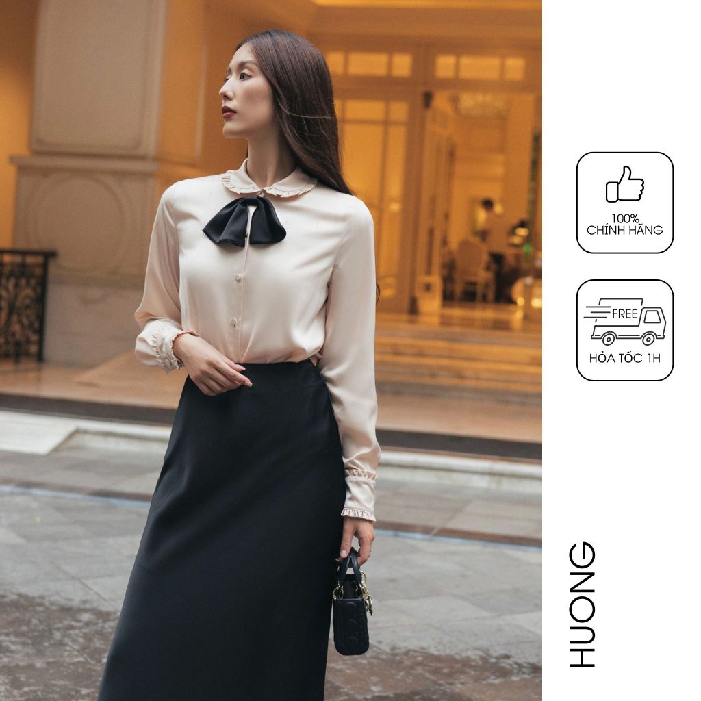 Áo sơ mi phối nơ Leona Top HUONG BOUTIQUE HBSM1112