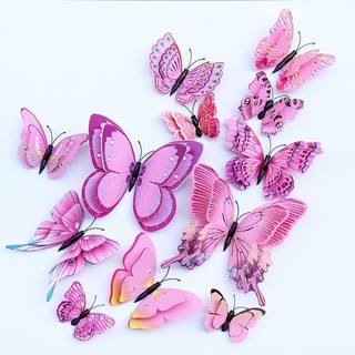 Decal bướm 3D cánh kép bộ 12 con dán tường trang trí