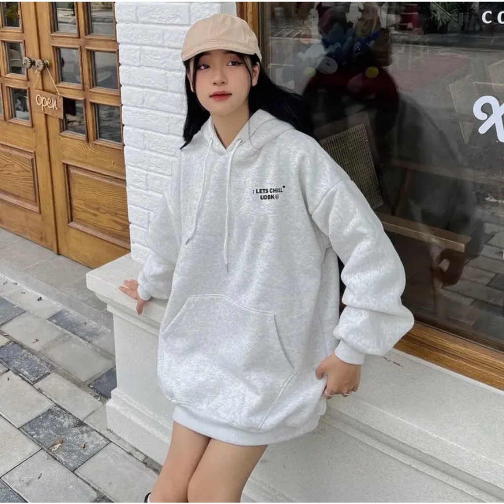 Áo hoodie có mũ form rộng chất nỉ bông màu xám tiêu in hai mặt nam nữ mặc được thời trang hottrend