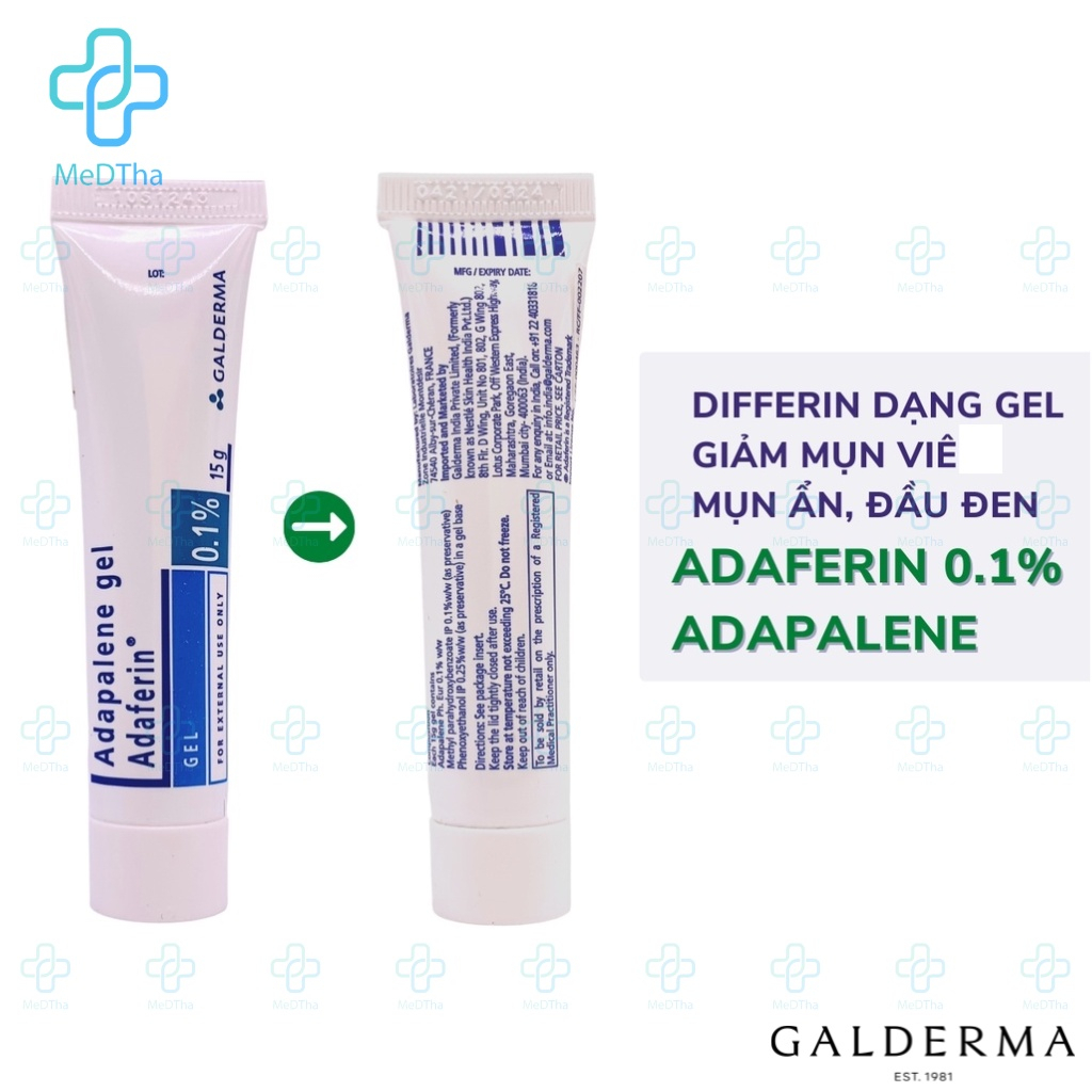 Adaferin gel 0.1% adapalene kem chấm mụn giảm mụn ẩn căng bóng Galderma chính hãng dung tích 15 gram