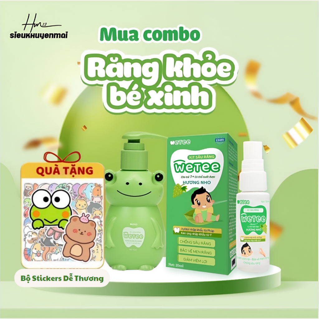 Nuốt Được - 1 Gel Đánh Răng Wetee 100ml + 1 Xịt Chống Sâu Răng Wetee 30ml