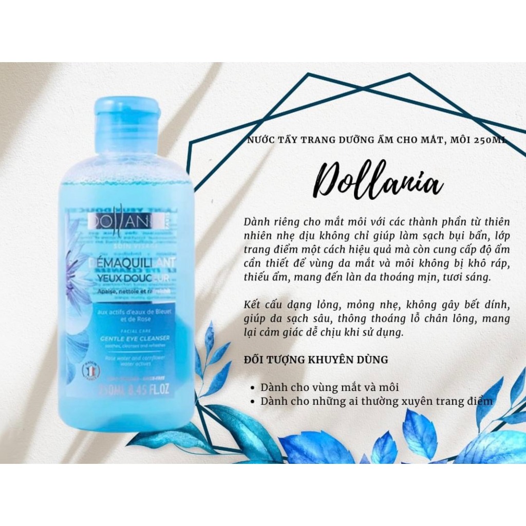 Tẩy trang mắt môi chuyên dụng DOLLANIA Soin Visage Demaquillant Yeux Douceur 250ml