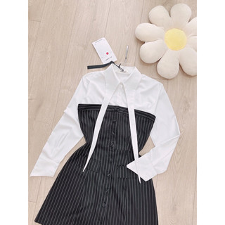Set váy cúp mix áo sơ mi cổ cách điệu