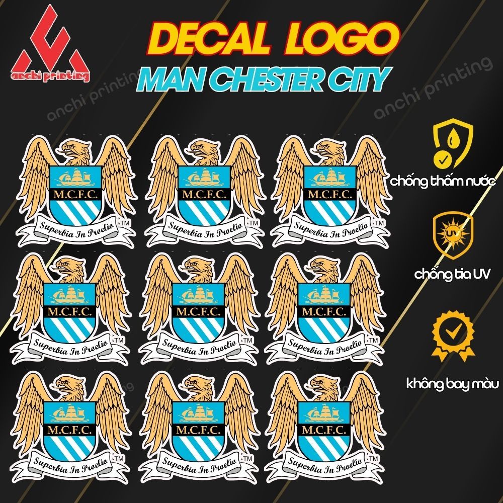 Combo 9 sticker logo decal CLB bóng đá MAN CITY chất liệu chống nước dán laptop,mũ bảo hiểm - ANCHI PRINTING