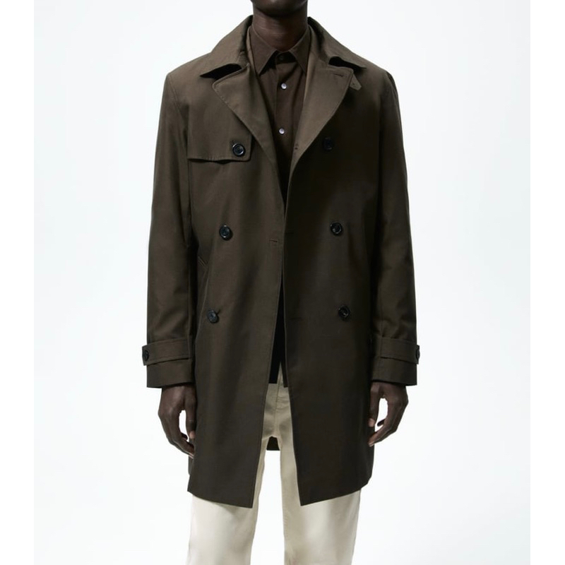 Áo măng tô nam Zara authentic DOUBLE-BREASTED WATER-REPELLENT TRENCH COAT size M