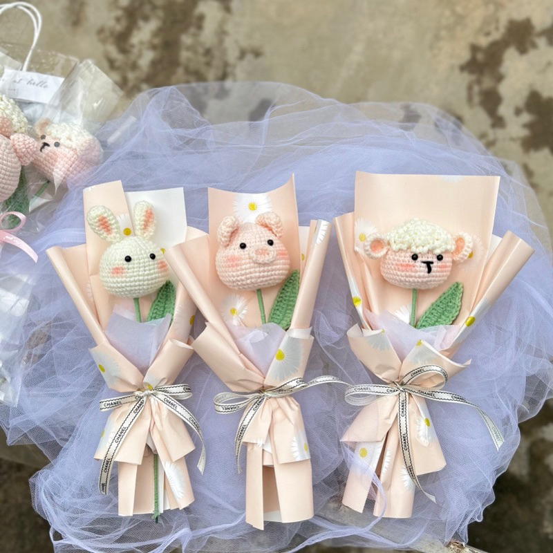 Hoa len hình thú cưng ngộ nghĩnh đáng iu quà tặng siêu hot cho phái nữ