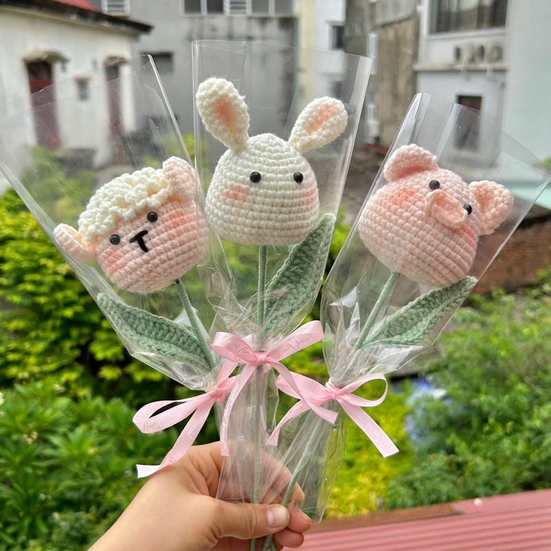 Hoa len hình thú cưng ngộ nghĩnh đáng iu quà tặng siêu hot cho phái nữ