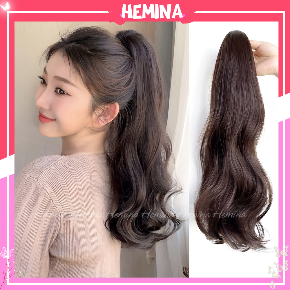 Tóc giả ngoạm xoăn Hemina tóc giả đuôi ngựa sóng lơi cao cấp mềm mượt bồng bềnh Hàn Quốc CM09