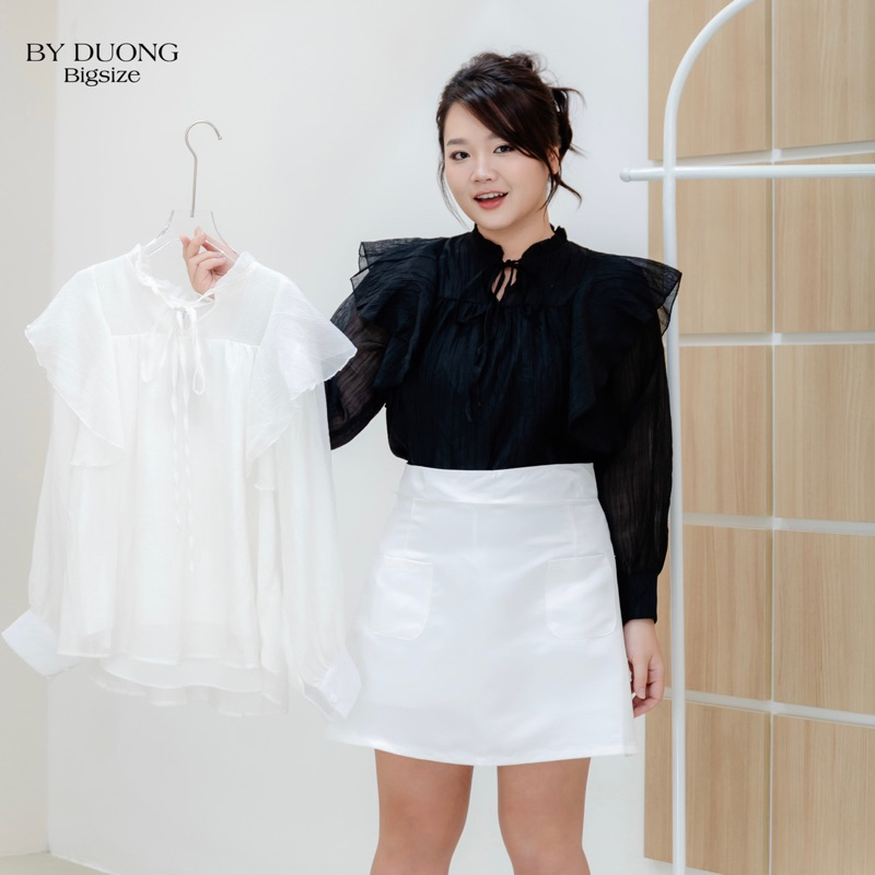 Áo kiểu tay dài cổ bèo FREESIZE 60-75KG QAK03 - [BY DUONG BIGSIZE]