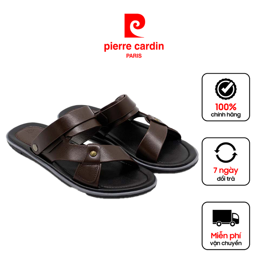 Sandal nam, dép nam quai ngang da bò cao cấp Pierre Cardin - PCMFWL 127 màu nâu