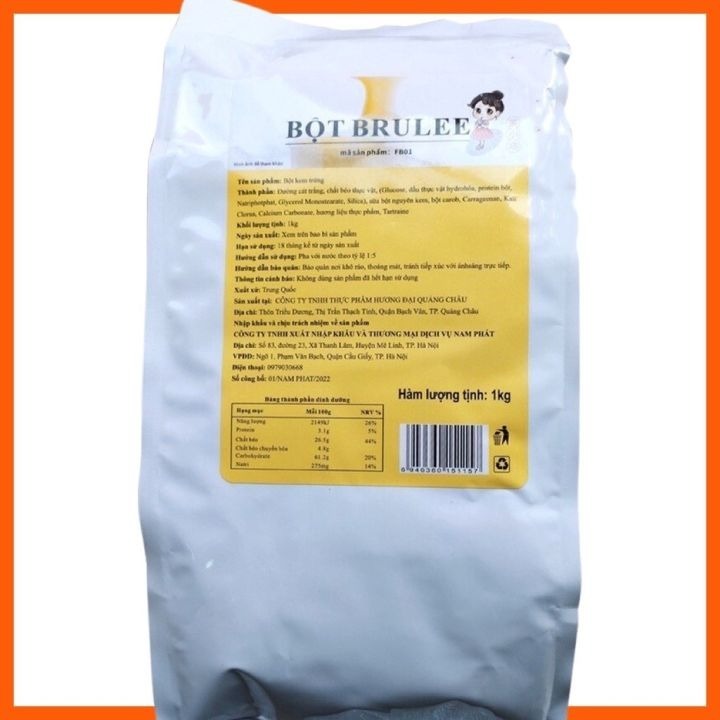 Bột kem trứng The Alley gói 1kg - Nhập chính nghạch, bao bì tiếng việt