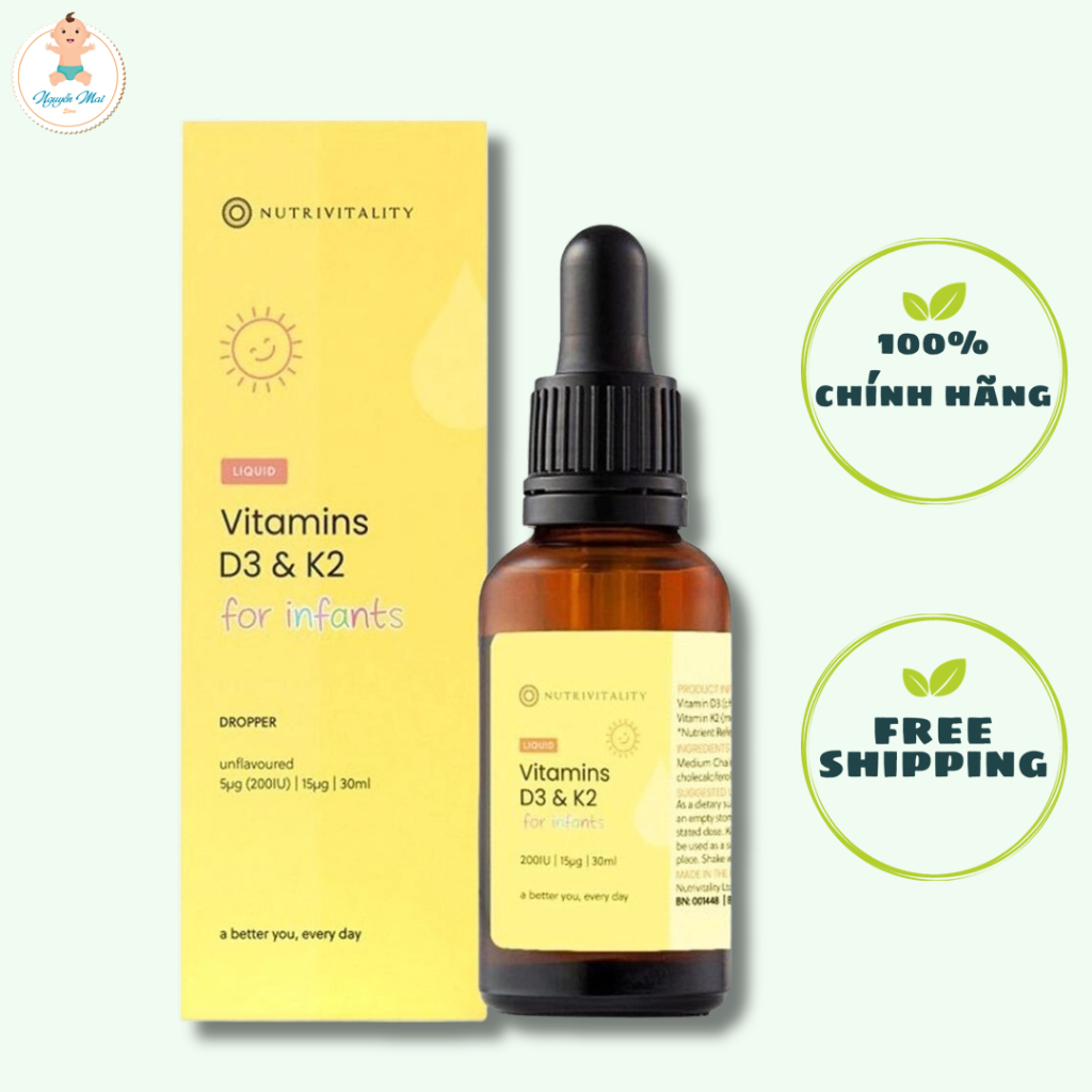 [5/2024] Vitamin D3 K2 Mk7 Nutrivitality của Anh (lọ 30ml)