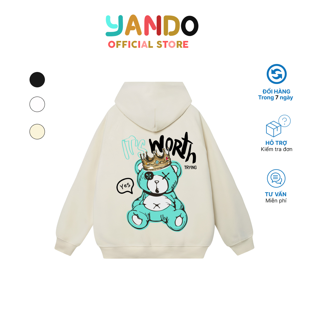 Áo Hoodie Form Rộng YANDO OUTFITS P098 It's Worth Nỉ Cotton French Terry 350GSM Local Brand