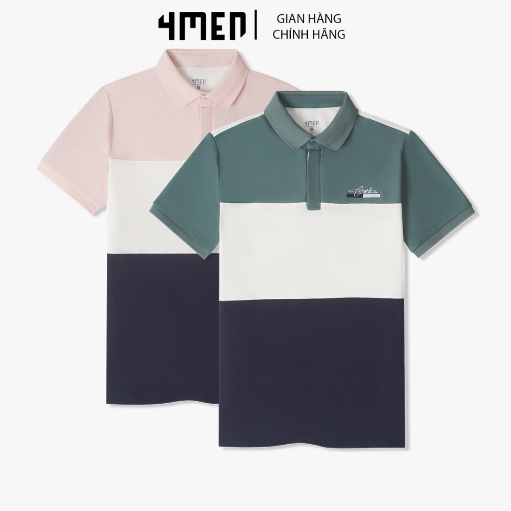 Áo polo nam phối màu thêu ngực 4MEN PO115 cổ bẻ, tay ngắn bo vừa vặn, vải cá sấu dày dặn, thấm mồ hôi