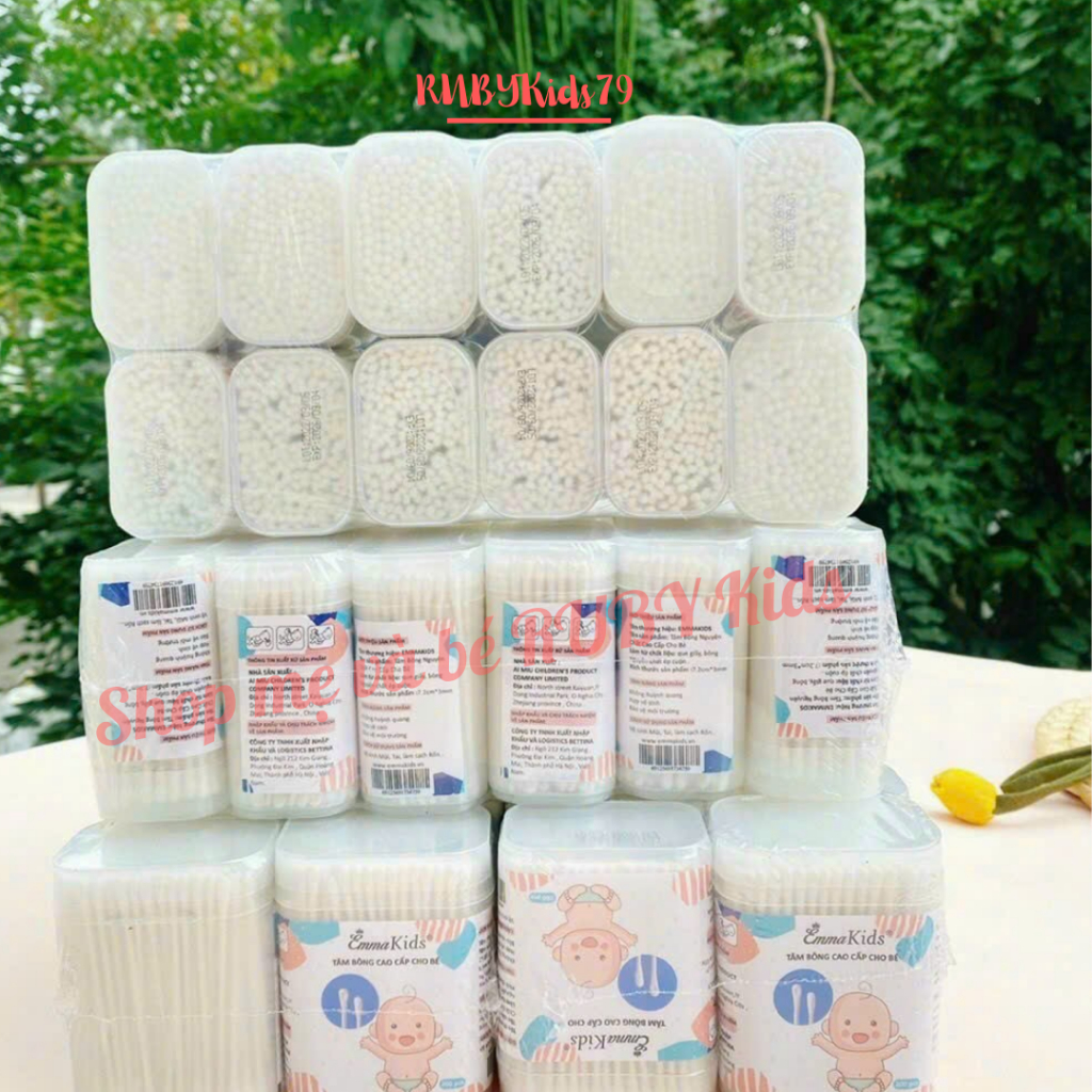 Tăm bông ngoái tai Emma Kids hộp 200 que cao cấp an toàn cho bé yêu - rubykids79