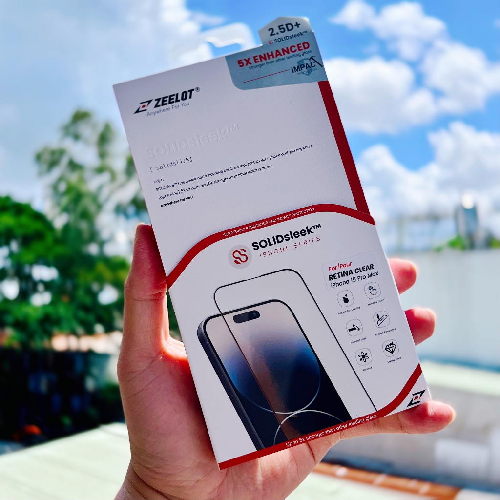 Cường Lực Trong Suốt Zeelot Dành Cho iPhone 15 Pro Max / 15 Pro / 15 Plus / 15, Zeelot SOLIDsleek Clear