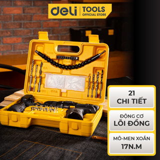 Bộ Dụng Cụ Máy Khoan Bắt Vít Deli Cao Cấp 21 Chi Tiết Tiện Dụng Động Cơ Lõi Đồng Dùng Cho Gia Đình, Thi Công DL1021L