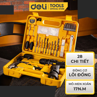 Bộ Dụng Cụ Máy Khoan Bắt Vít Deli Cao Cấp 28 Chi Tiết Tiện Dụng Động Cơ Lõi Đồng Dùng Cho Gia Đình, Thi Công DL1028L