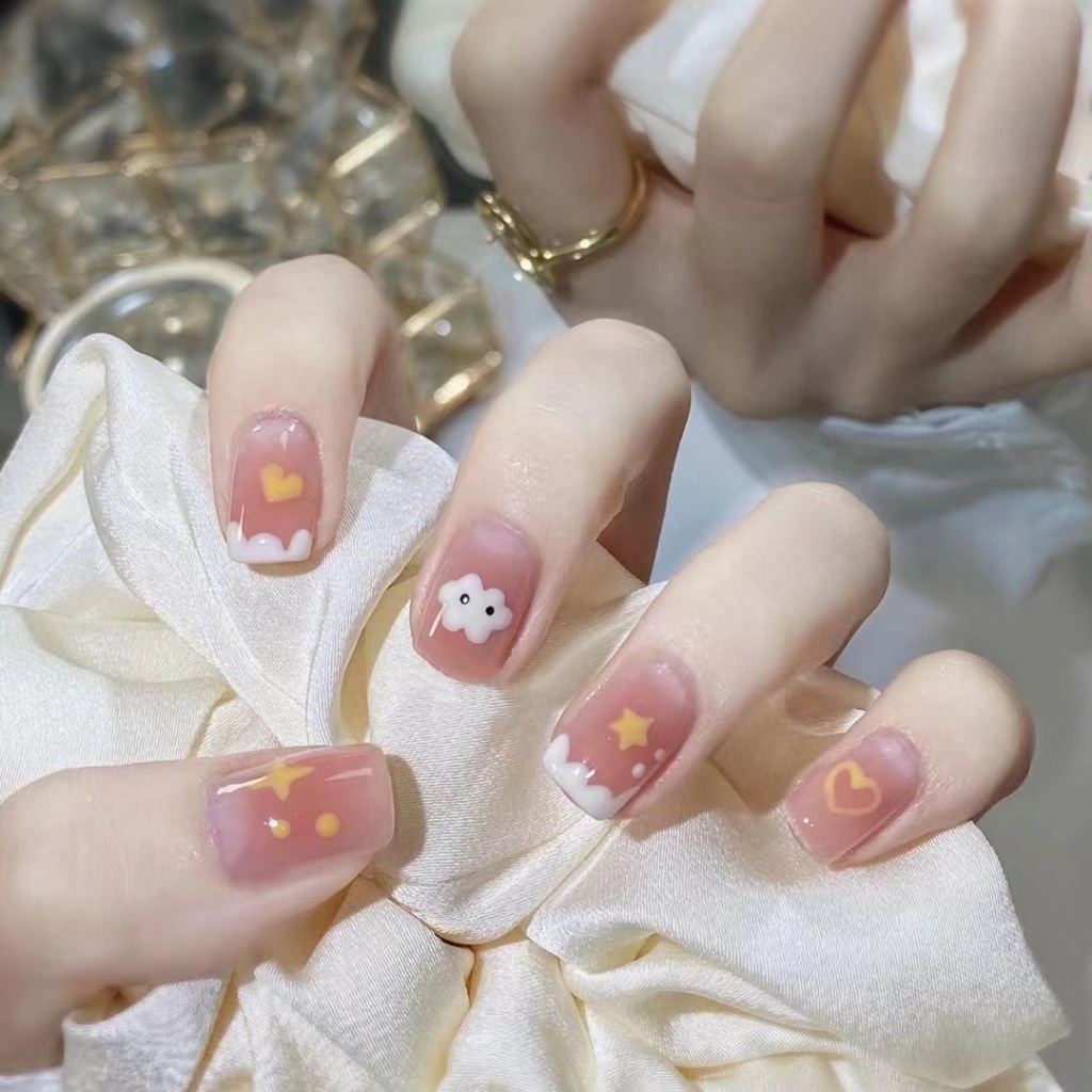 Móng tay giả ngắn vuông đơn giản dễ thương đi làm đi học LK13340, Nail xinh, Nail box, Shyn House Nail