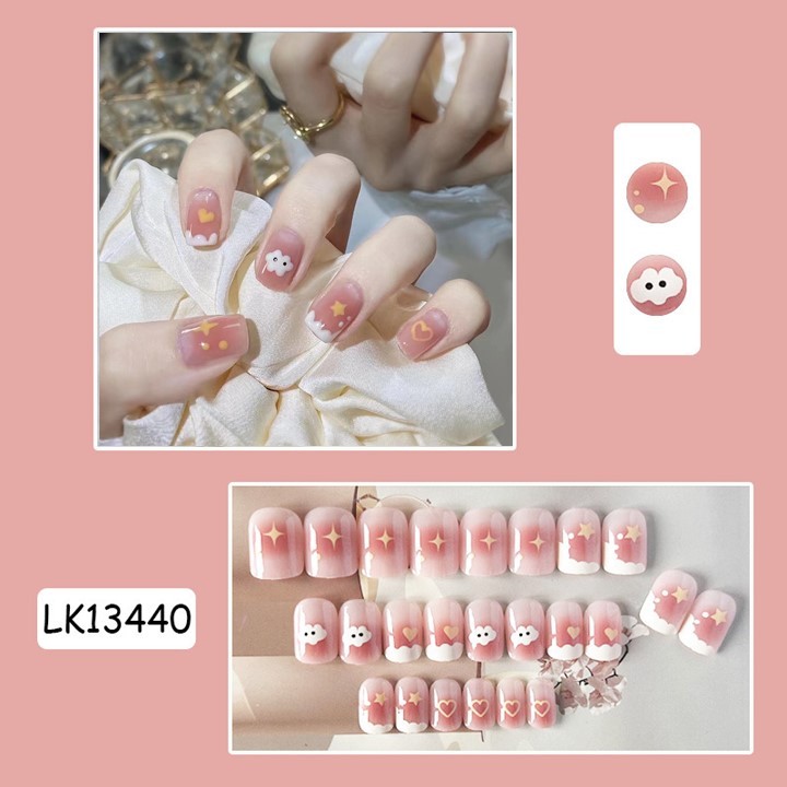 Móng tay giả ngắn vuông đơn giản dễ thương đi làm đi học LK13340, Nail xinh, Nail box, Shyn House Nail