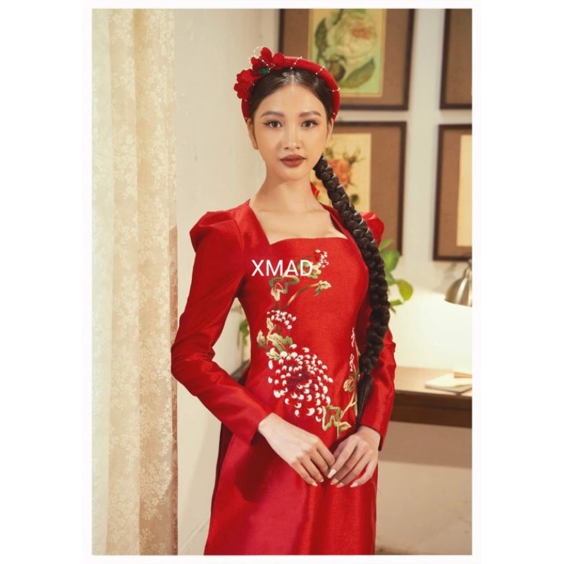 Áo dài đôi nam nữ đẹp 💝FREESHIP💝 Siêu phẩm Áo dài cặp đôi cách tân màu đỏ