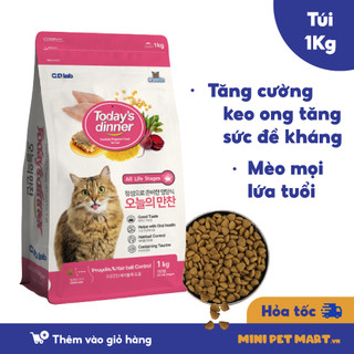 Hạt TODAY'S DINER Cho Mèo Mọi Lứa Tuổi Có Keo Ong Tăng Cường Miễn Dịch, Hạn Chế Búi Lông Gói 1kg - Mini Pet Mart