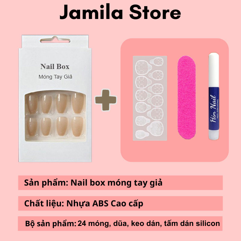 Móng Tay Giả Đính Đá Jamila 24 Móng Hộp Nail Box Đính Nơ Tặng Kèm Phụ Kiện