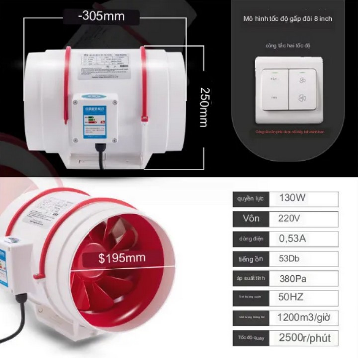 Quạt Thông Gió Đa Năng Hút Mùi Bếp, Hút Khói YJ-200A Công suất 130W - Home and Garden