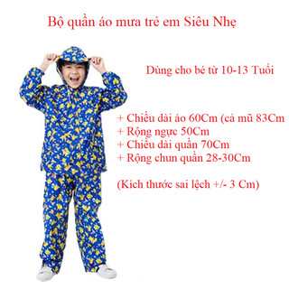 BỘ QUẦN ÁO MƯA trẻ em vải dù cho bé từ 9-13 Tuổi