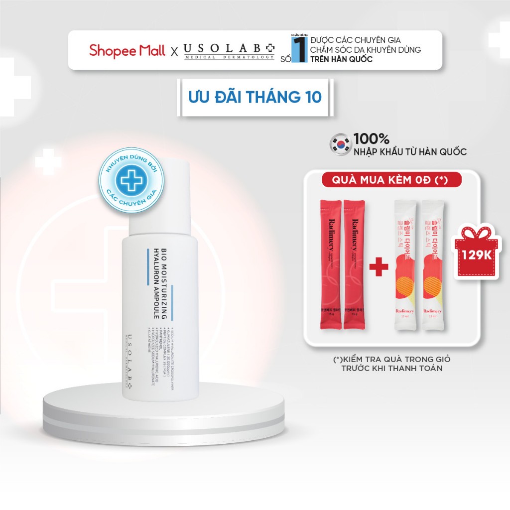 Serum HA Usolab Bio Moisturizing Hyaluron Ampoule - Tinh chất căng bóng HA thủy phân 50ml