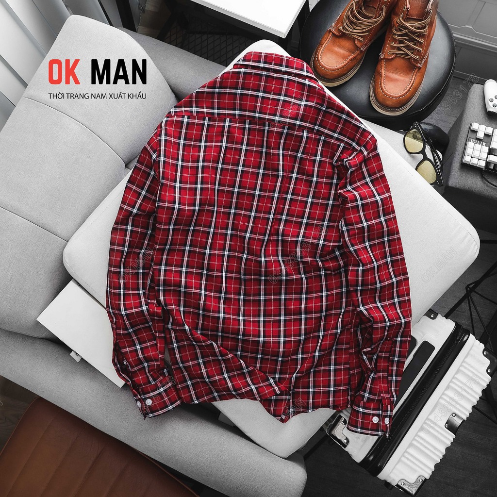 Áo sơ mi nam dài tay kẻ caro OKMAN form slimfit, chất liệu cotton