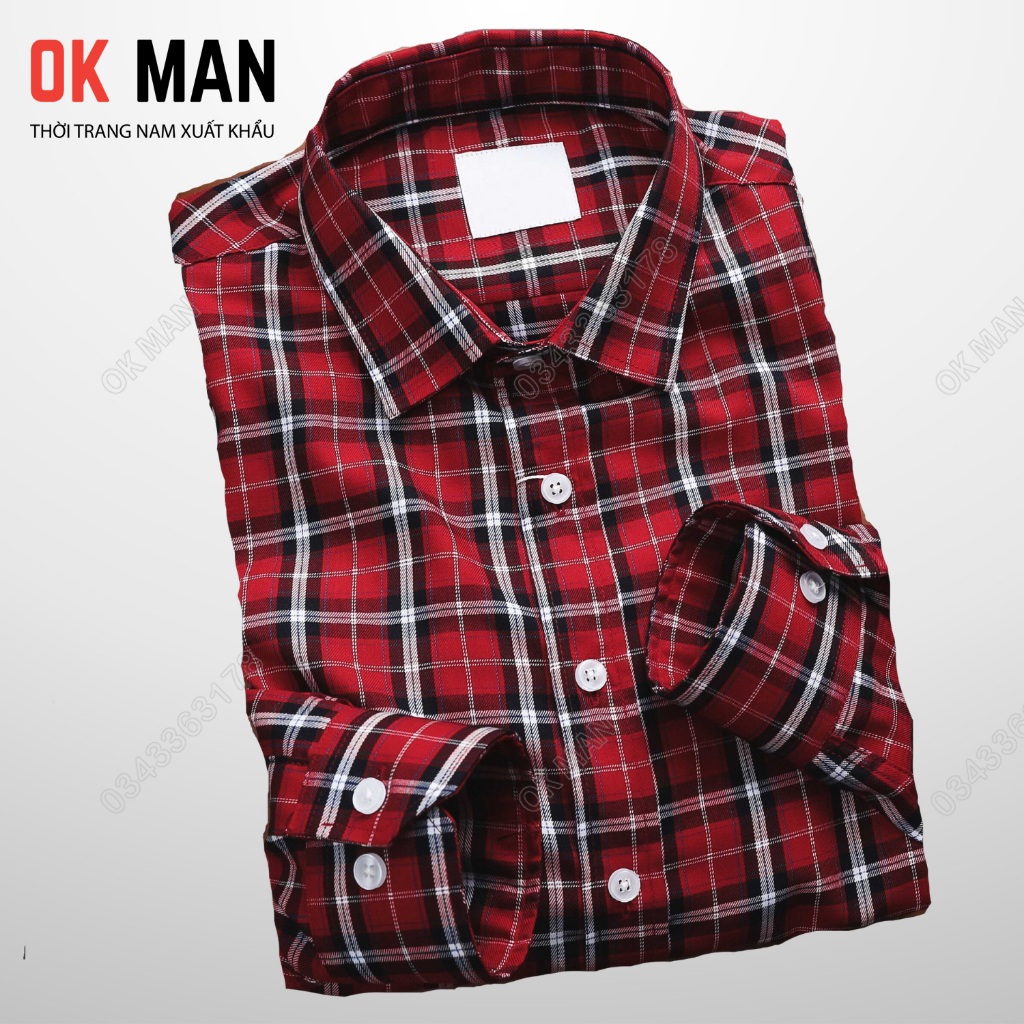 Áo sơ mi nam dài tay kẻ caro OKMAN form slimfit, chất liệu cotton