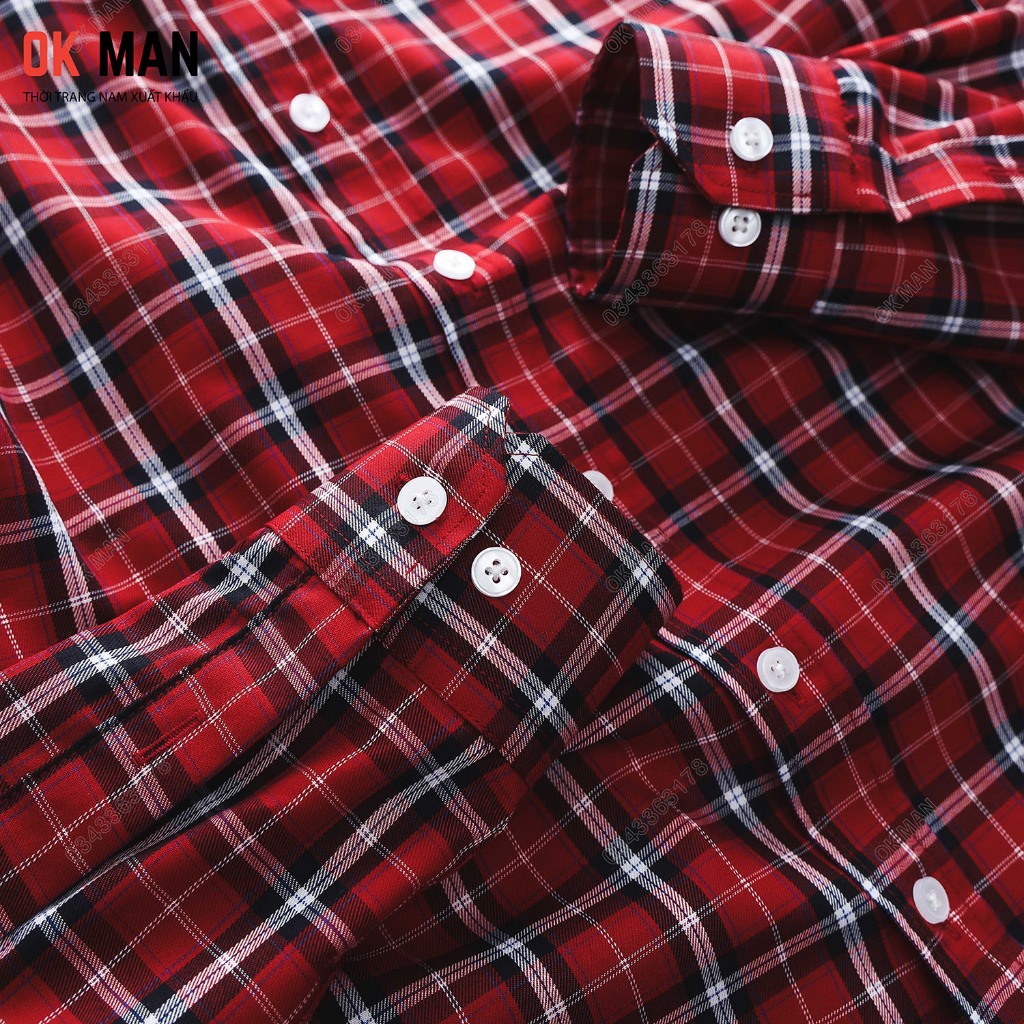 Áo sơ mi nam dài tay kẻ caro OKMAN form slimfit, chất liệu cotton