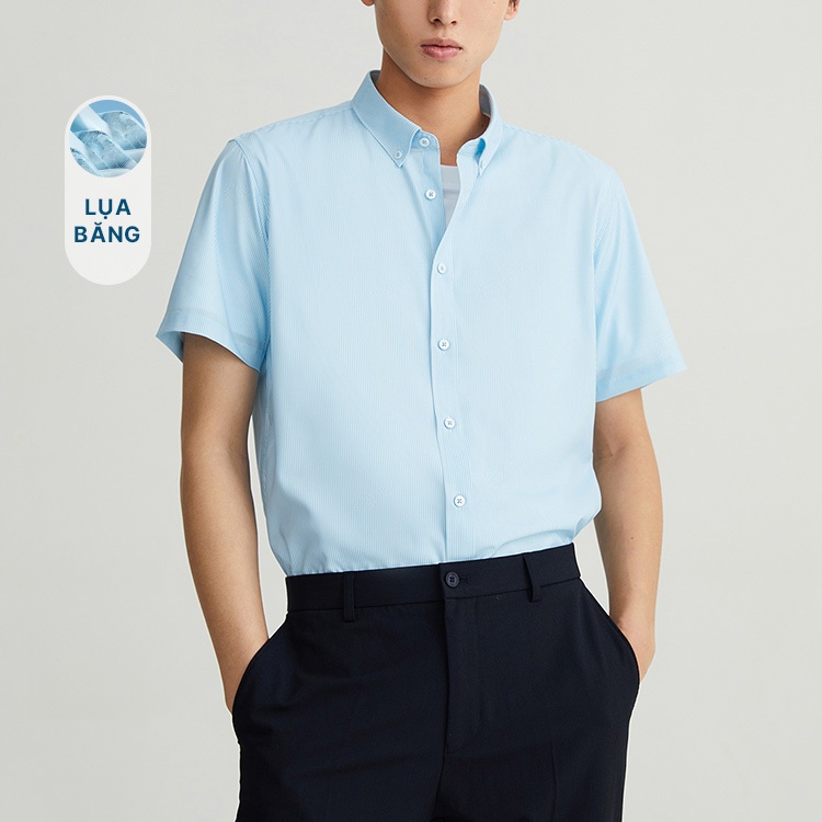 HLA - Áo sơ mi nam ngắn tay kẻ sọc mảnh mềm mịn cao cấp Supreme soft breathable ICESILK Shirt