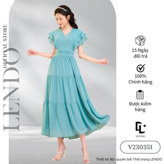 Đầm Váy Maxi Đi Biển LENDO Dáng Maxi Xòe Dài Nhiều Tầng Tay Cánh Tiên Cổ Chữ V V230351