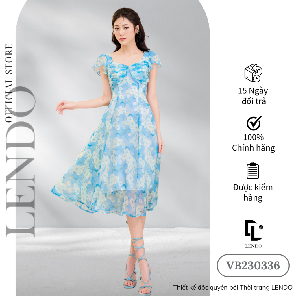 Đầm Tơ Hoa Cúp Ngực Tay Cánh Tiên LENDO VB230336