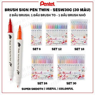 Pentel brush sign pen twin - 2 đầu brush - sesw30c | bán theo set | phù hợp cho vẽ, viết thư pháp