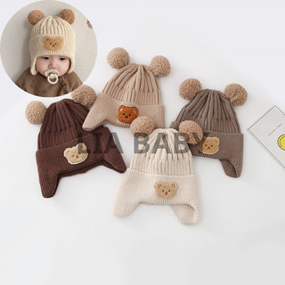 Nón Mũ Len Dệt Tai Gấu Mùa Đông Màu Sắc Vintage Dễ Thương Cho Bé