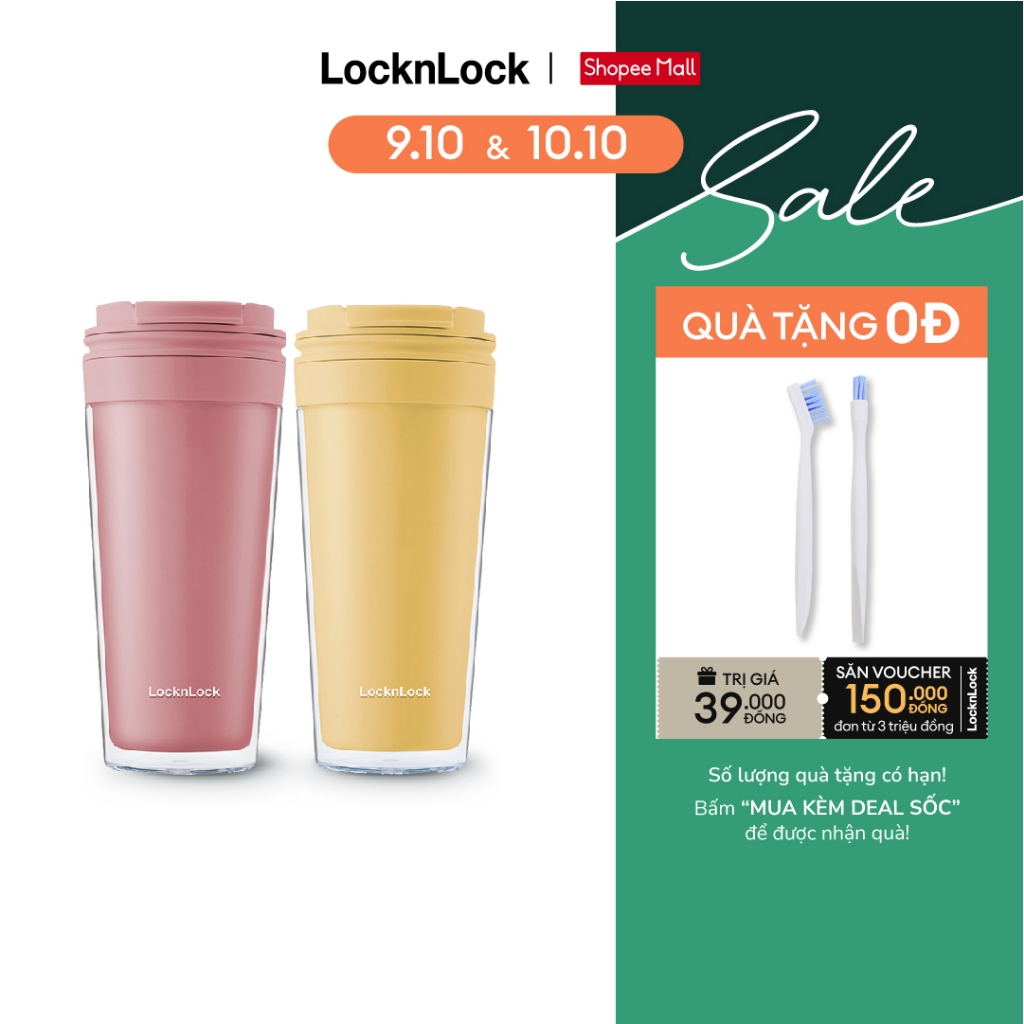 Ly nhựa 2 lớp nắp bật Lock&Lock Bucket cold cup 580ml - 2 màu hồng, vàng - HAP519