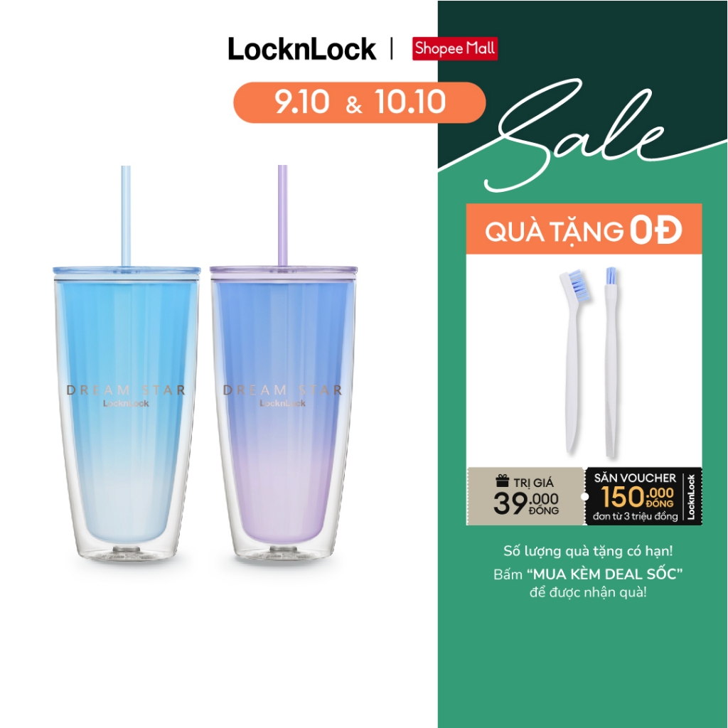 Ly nhựa 2 lớp Lock&Lock kèm ống hút Dream star Double wall cold cup 750ml HAP522