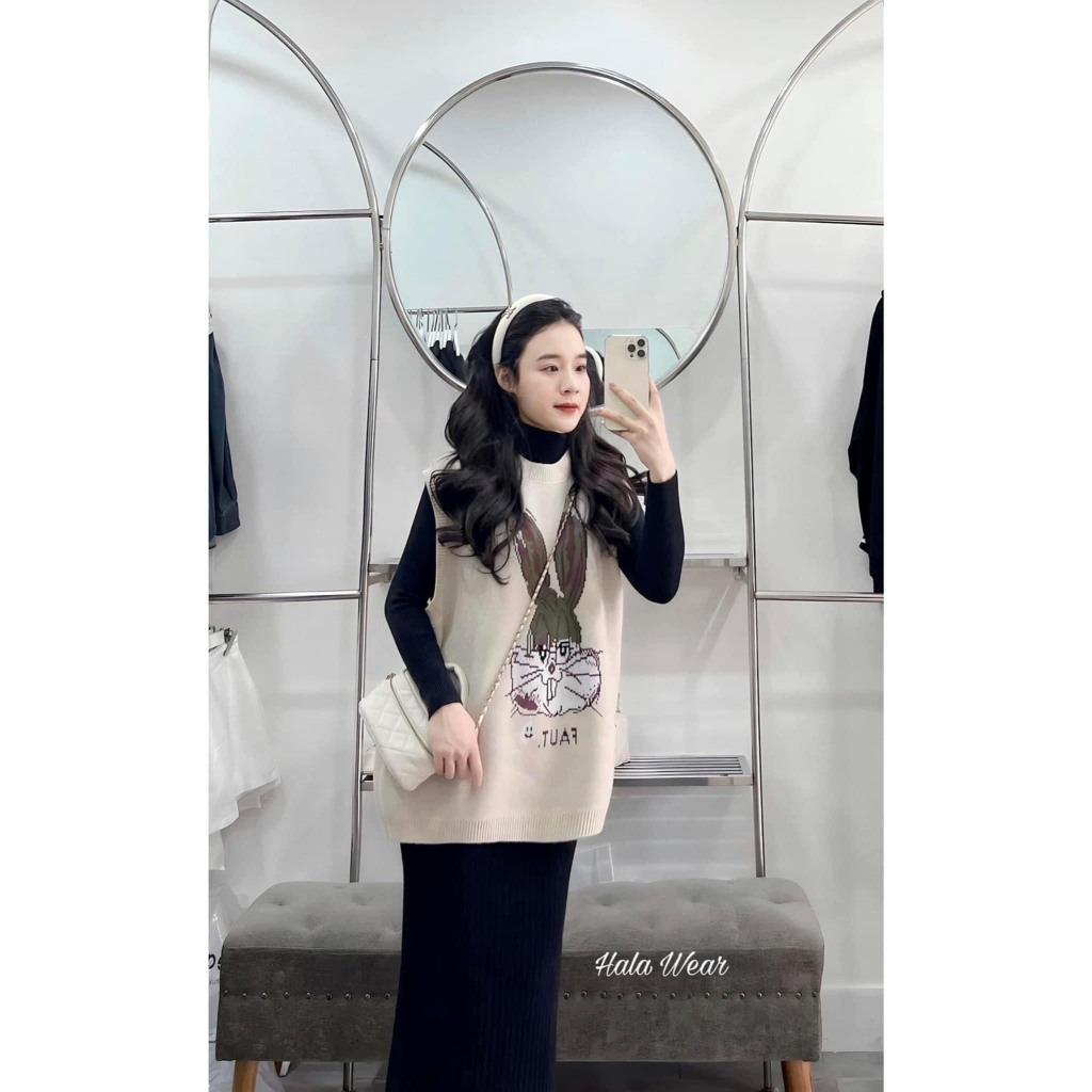 Áo gile len thỏ hot hit dáng giấu quần siêu dầy dặn hàng QC