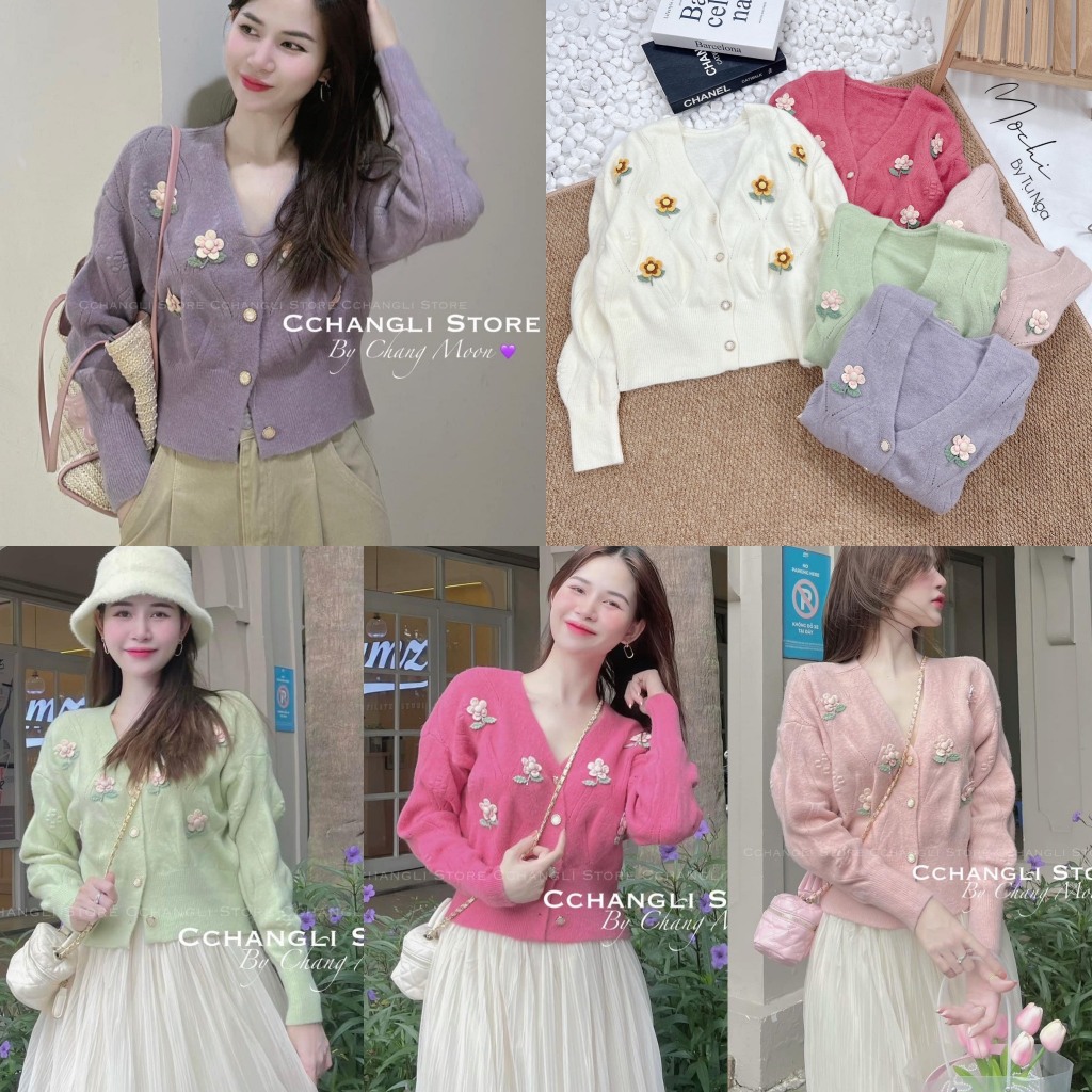 Áo cardigan len hoa nổi cực xinh 100% hàng QC