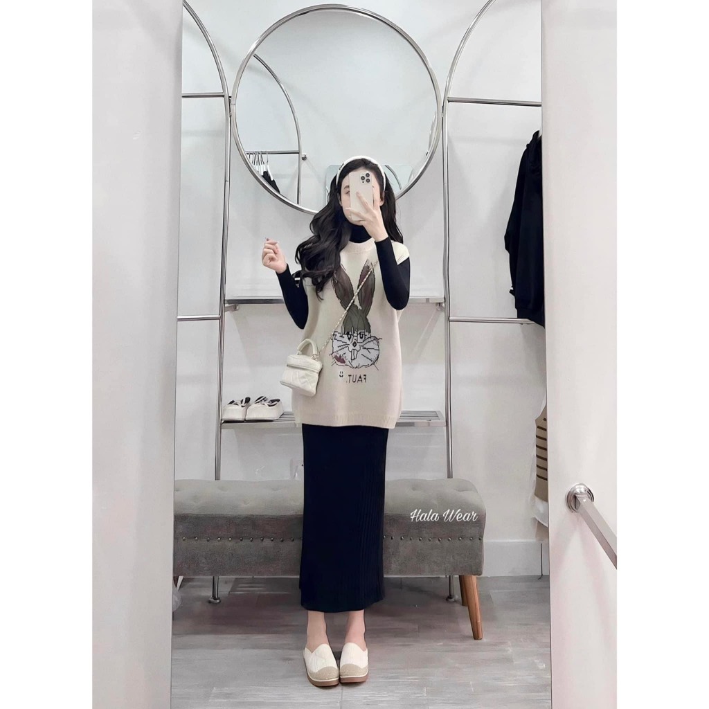 Áo gile len thỏ hot hit dáng giấu quần siêu dầy dặn hàng QC