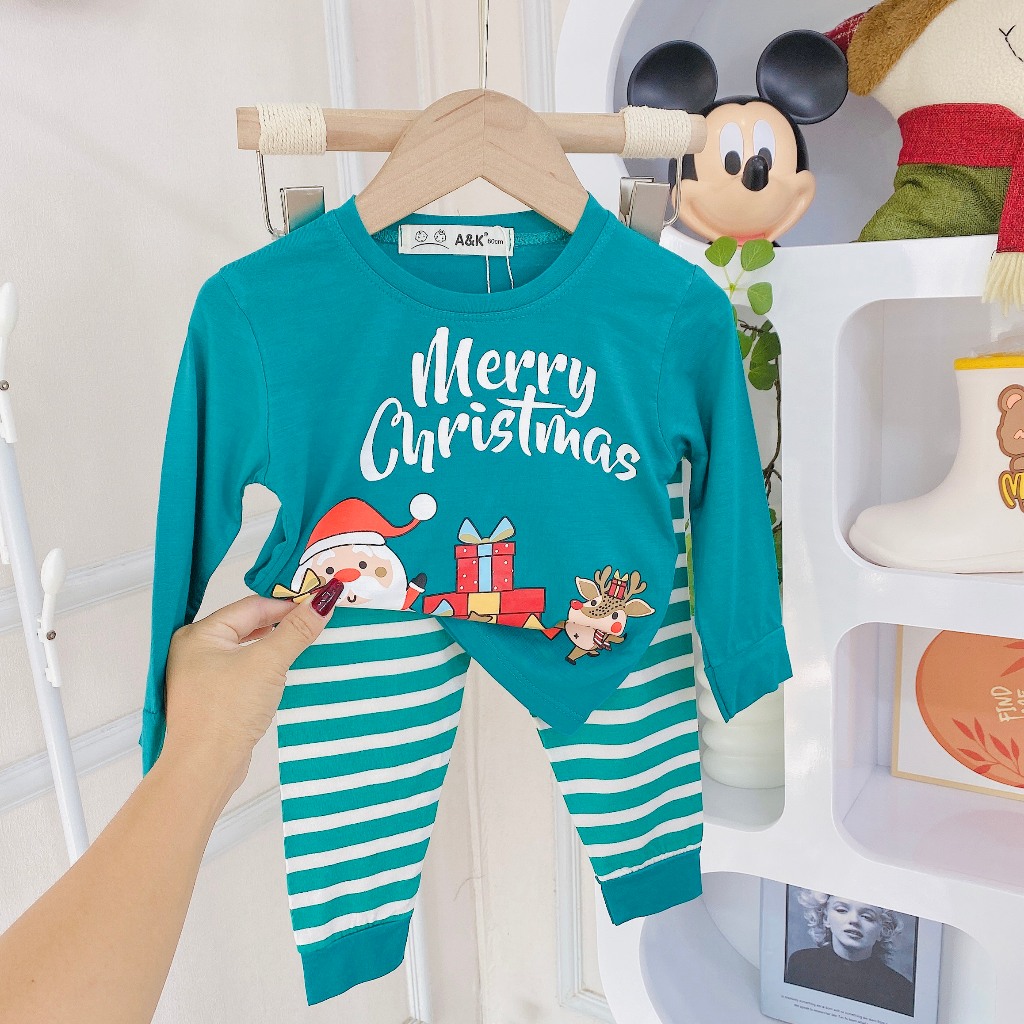 Bộ dài tay noel, minky thun lạnh sọc phối viền bo cho bé trai,gái dưới 1m2,từ 7kg đến 30kg  M.51