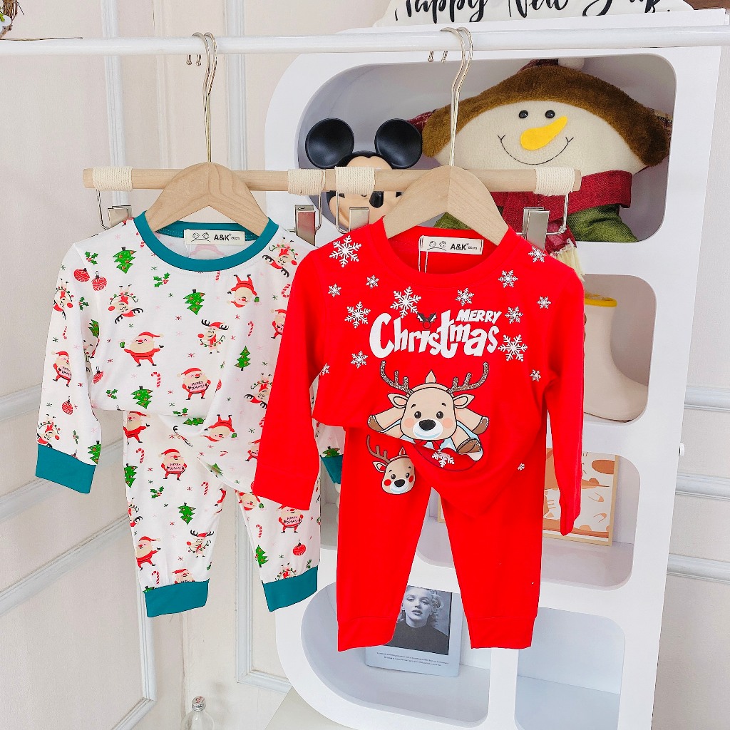 Bộ dài tay noel, minky thun lạnh sọc phối viền bo cho bé trai,gái dưới 1m2,từ 7kg đến 30kg  M.51