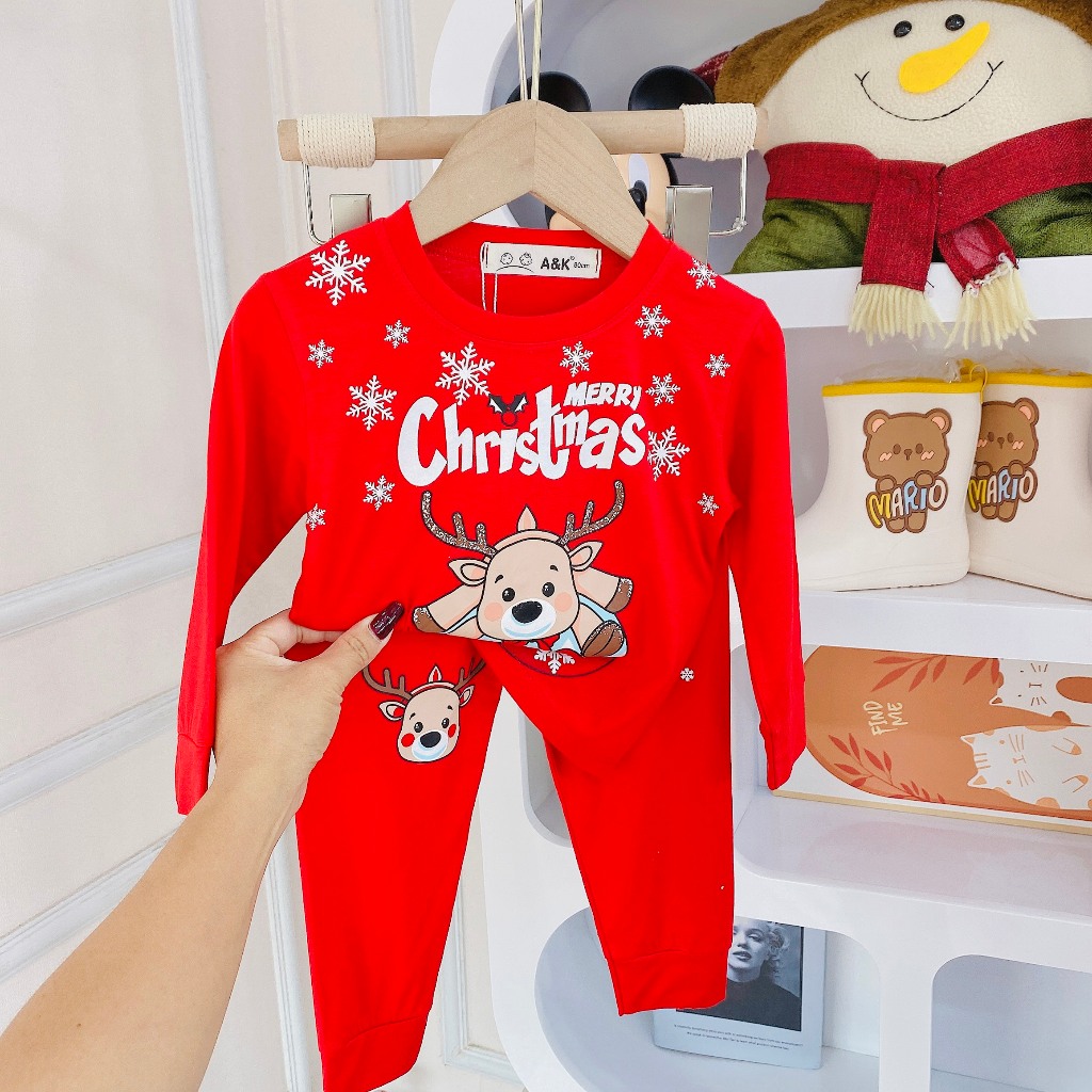 Bộ dài tay noel, minky thun lạnh sọc phối viền bo cho bé trai,gái dưới 1m2,từ 7kg đến 30kg  M.51